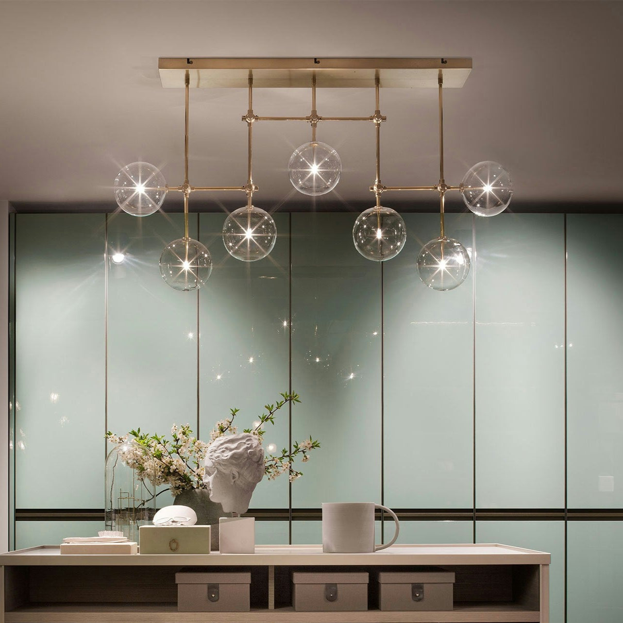 Schwung Soap B7 Burnished Brass Transparent Globe Chandelier Large